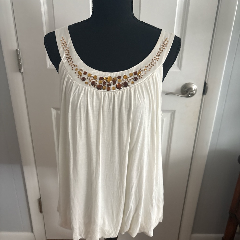 Embellished White Sleeveless Top